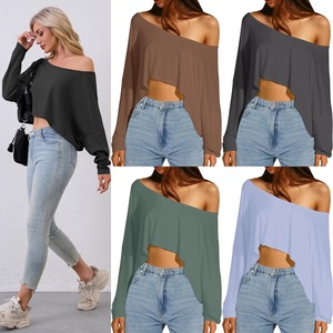 Z-4577 T-shirt Donna di Lusso Stile Street Casual a Maniche Lunghe Y2K Crop Top Hot Girl per la Spiaggia - Product Image 1