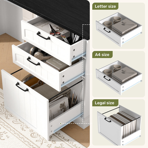 L-Shaped Office <b>Desk</b> with USB Charging Large <b>Computer</b> <b>Desk</b> with Drawers & File Cabinet for Home & Office - Product Image 6
