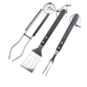 With customized logo 3pcs set strainer spatula food spatula food clip meat fork with plastic handle bbq tool