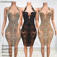 Robe d'anniversaire sexy en strass argentés Ocstrade pour femme, col halter, vêtements scintillants pour femme, robe d'été coquette pour club