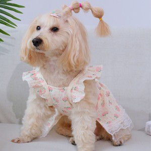 Robe pour animaux de compagnie, imprimé rose, manches bouffantes, en coton, toutes saisons, coupe princesse, pour chats et chiens - Product Image 2
