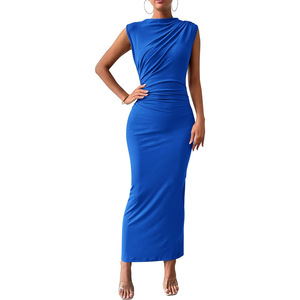 Abito lungo aderente slim fit <span class=keywords><strong>con</strong></span> <span class=keywords><strong>spacco</strong></span> e vita plissettata, senza maniche, casual da donna - Product Image 3
