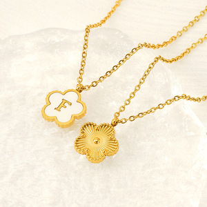 Zogxin Stainless Steel Flower Letter Necklace 18K Gold Plated Pendant With Alphabet For Gift Jewelry Women Fashion - Product Image 2