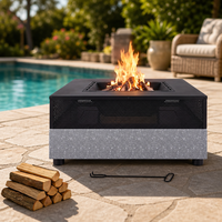 Brasero au charbon de bois MGO au design moderne sans grille de protection, dessus ouvert, base carrée en pierre, mobilier d'extérieur pour jardin et terrasse