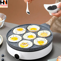 Poêle à petit-déjeuner multifonction 7-en-1 à fond plat, pour œufs, hamburgers, en aluminium, avec 7 trous, en promotion