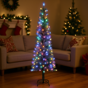 DB Pre Lit Pencil Christmas <b>Tree</b> 7.5 Ft 220 Dual Color <b>LED</b> <b>Lights</b> Artificial Pine <b>Tree</b> Standing Base Indoor Decor - Product Image 2