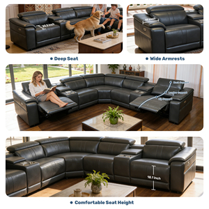 Canapé sectionnel en cuir inclinable électrique avec enceintes Bluetooth, design moderne en forme de L, meubles de salon avec charge sans fil - Product Image 3