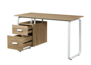 <span class=keywords><strong>Escritorio</strong></span> moderno de madera para ordenador con <span class=keywords><strong>dos</strong></span> <span class=keywords><strong>cajones</strong></span> y Marco de metal blanco para sala de estudio de oficina en casa - Product Image 4