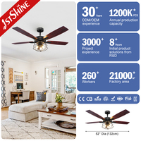 Ventilateur de plafond intelligent 1stshine 52 pouces, moderne, haute vitesse, commande vocale, moteur silencieux de qualité professionnelle, avec lumière