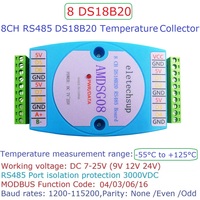 AMPTI04 Acquisition de température à 8 canaux DS18B20 avec communication RS485 MODBUS RTU, plage de -55°C à +125°C, remplace WP3066ADAM