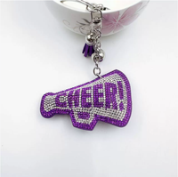 Bling Crystal Rhinestone Diamond Trompeta Llavero Cheerleader Squad Team Superfan Popcorn Cheer Megáfono Borla Gato Patrón