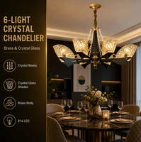 Lustre moderne de luxe en cristal, corps en laiton, abat-jour en verre cristal, éclairage LED E14 pour salle à manger, salon, hôtels, villas