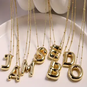 Mode gole placage collier brillant bulle lettre collier en acier inoxydable 26 lettre pendentif collier pour les femmes