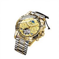 Montre mécanique pour homme de marque, phase de lune, résistante à l'eau 50m, bracelet en acier inoxydable de luxe, boîtier en alliage, fermoir papillon