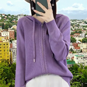 Chaqueta de Punto Casual de Manga Larga para Mujer, Sudadera con Capucha de Color Sólido con Cremallera, Chaqueta de Invierno con Logotipo Frontal y Capucha - Product Image 4