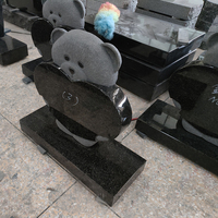 Vente en gros usine, personnalisation : Pierre tombale commémorative pour enfants en granit noir poli, sculptée à la main, motif ours en peluche et cœur
