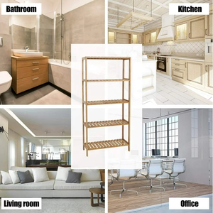 रसोई बाथरूम लिविंग रूम के लिए 5-टियर बांस भंडारण रैक लकड़ी की किताब शेल्फ स्थायी लैसर - Product Image 4