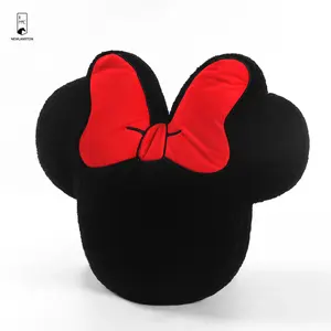 Almofada de pelúcia Sherpa para bonecas, almofada de cabeça de Mickey preta aconchegante personalizada de fábrica com arcos