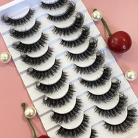 10 paires de faux cils en vison synthétique naturel, courbure D, volumineux, 3D superposés, à bande souple, pour maquillage quotidien, vente en gros