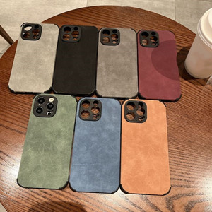 Vente en gros de coques de téléphone portable en <span class=keywords><strong>cuir</strong></span> de mouton suédé pour <span class=keywords><strong>iPhone</strong></span> 16 15 Pro Max 14 13 12 11 XS XR, <span class=keywords><strong>coque</strong></span> arrière antichoc - Product Image 1