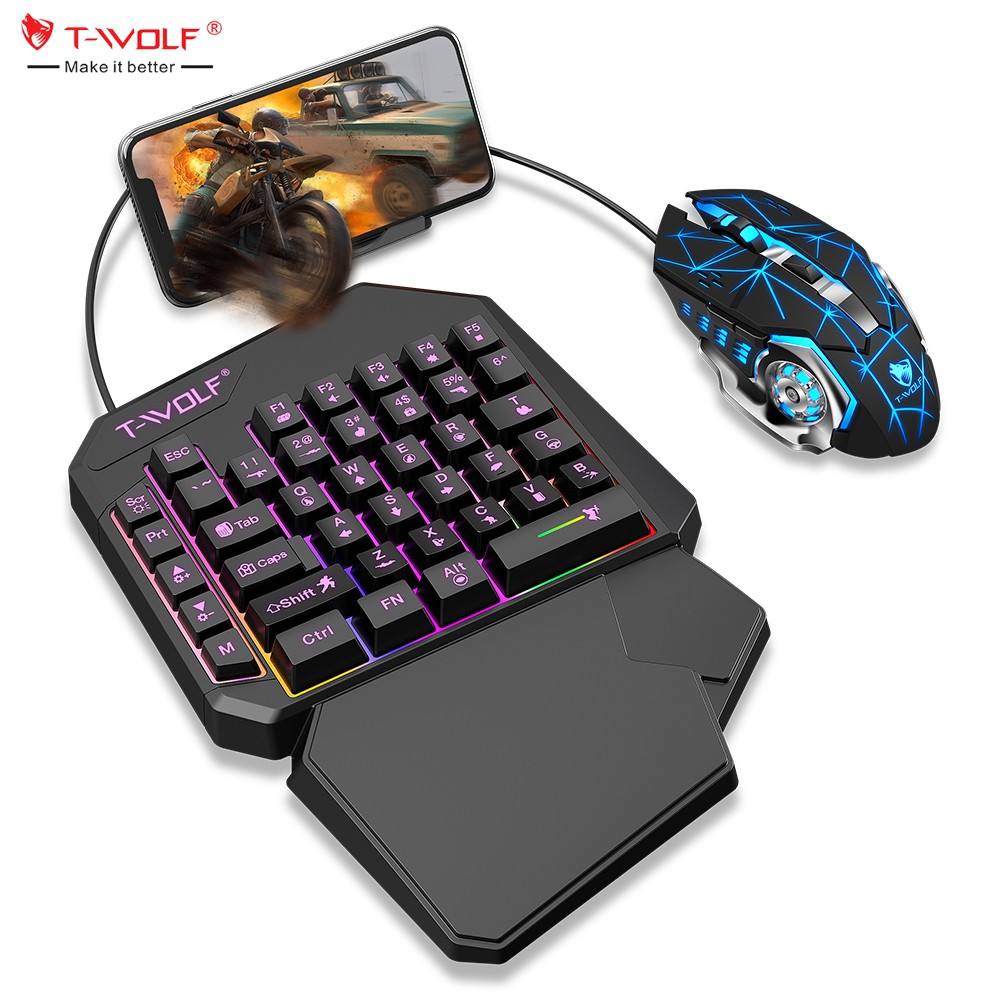 TWOLF TF900 One-Handed Gaming Keyboard & Mouse Combo | 40-Key RGB Backlit Ergonomic Set with 8000 DPI Mouse, Private Model Design for PC/Mobile Gaming (Kuwait)