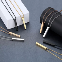 Personnalisé Gravé Logo personnalisé rectangle Collier En Acier Inoxydable Plaqué Or Blanc Vertical Horizontal 3D Bar Collier