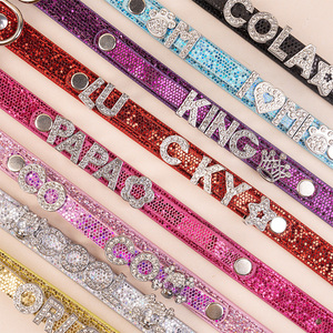 Coleira de Luxo Ajustável para Cães com 26 Letras de Alfabeto em Strass para DIY - Coleira para Filhotes em Promoção - Product Image 1