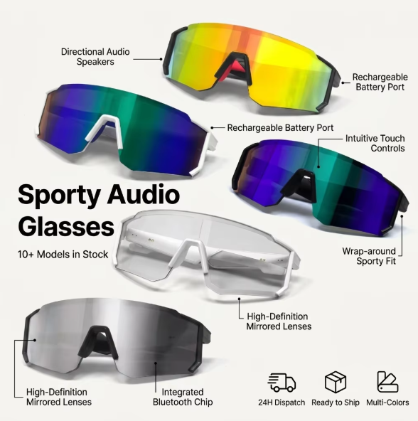 Voice Control Smart Sunglasses Built-in Camera Water Resistant Frame Support HD Video Call Multi-Language Conversation Eyewear.