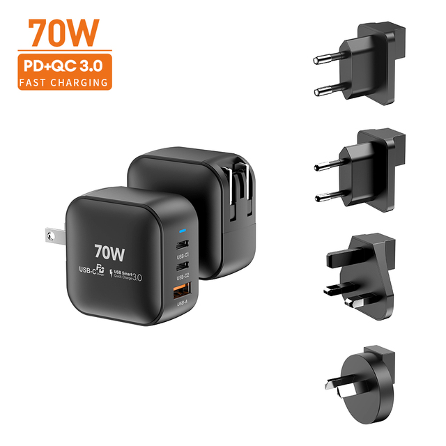 70W PD GAN Smart Charger Multi-Port USB-C Fast Charging Mobile Phones Dual Type USB Mini 45W/30W Fast Charging Multifunction