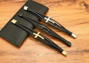 New 18k Gold Cross Charm Bracelets Jewelry Fashion High Quality Multi-layer <strong>Leather</strong> Bracelet Men - Product Image 2