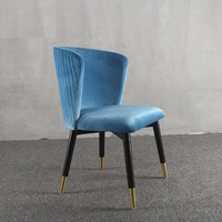 Chaise de salle à manger de luxe léger, dossier haut en velours bleu, en bois massif, pour hôtel, bureau de vente, salon de thé