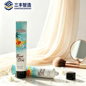 หลอดบีบ LDPE สีฟ้าขาวสองสี พิมพ์ลายผลไม้เขตร้อนสีสันสดใส หลอดนิ่มแบบมีฝาเกลียว สำหรับเครื่องสำอางและน้ำมันหอมระเหย - Product Image 3