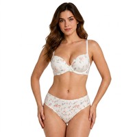 Ensemble de lingerie 2 pièces pour femme : soutien-gorge à armatures rembourré à imprimé floral et culotte assortie, soutien-gorge T-shirt à bonnets moulés et culotte bikini