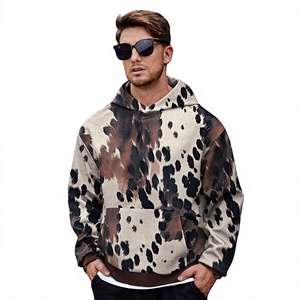 Sweat-shirt à capuche pour homme à imprimé léopard, coupe classique, en polyester tricoté, style décontracté d'automne, respirant, avec poche - Product Image 2