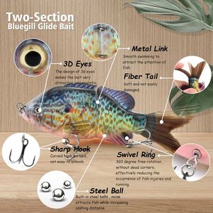 Señuelo de plástico ABS de 12 cm, 2 secciones, tipo Bluegill Brush Tail Sunfish, señuelo deslizante de hundimiento para pesca de carpa, lucioperca y lubina en el fondo. - Product Image 2
