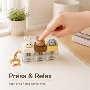 Llavero Kawaii de Conejito con <span class=keywords><strong>3</strong></span> Interruptores, Juguete Antiestrés, Accesorio de Escritorio, Llavero Transparente de ABS, Regalo - Product Image 3