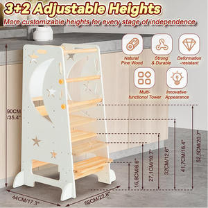 Tour d'apprentissage multifonctionnelle blanche, chaise haute, tour debout pour tout-petits, tabouret d'escalier en <span class=keywords><strong>bois</strong></span> réglable en hauteur pour enfants - Product Image 6