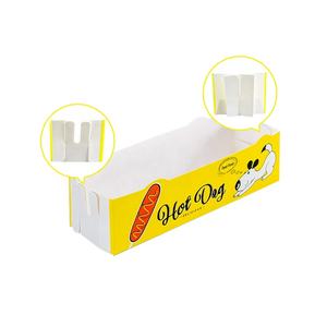 Ucuz fiyat gıda sınıfı <span class=keywords><strong>Hot</strong></span> <span class=keywords><strong>Dog</strong></span> kağıt tutucu özel baskı kore mısır köpek tepsi Logo baskılı beyaz karton Hotdog kağıt tepsiler - Product Image 4