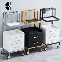 Chariot de Salon Commercial Moderne en Métal de Haute Qualité et Durable, Chariot de Rangement à 4 Roues avec Rotation à 360 Degrés pour Barbier et Salon de Beauté
