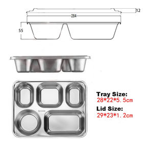 स्टेनलेस स्टील ने डीप लंच बॉक्स 5 डिब्बे लंच ट्रे बच्चों को ढक्कन के साथ बेटो बॉक्स की सेवा - Product Image 5