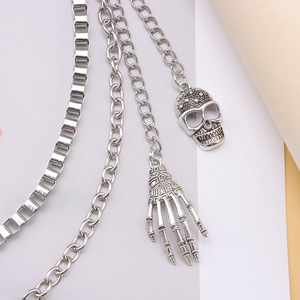 Cadena de cintura con diseño de esqueleto, cadena de metal de doble capa con colgante de calavera y mano fantasma, accesorio de moda estilo Hip Hop para Halloween - Product Image 4