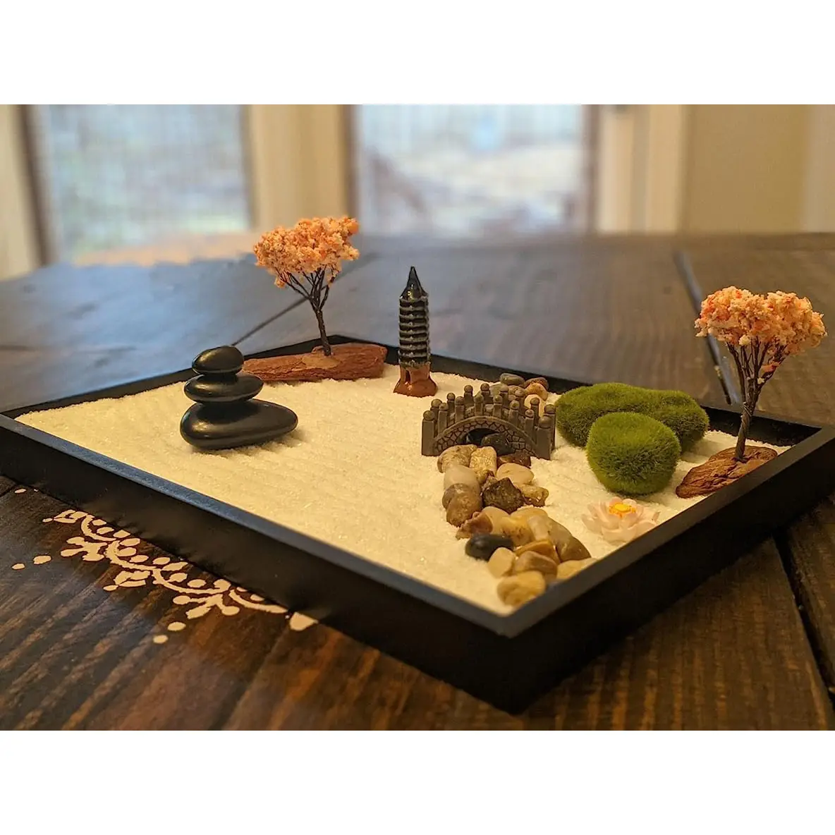 Zen Garden Kit 11 x8in Schöne Premium japanische Mini Rock Garden Geschenkset Home Office Schreibtisch Zubehör