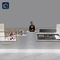 Weißgold Parfüm Store Vitrine Edelstahl Rahmen abschließbare Glas Vitrine Einzelhandel Duft Counter Möbel Design