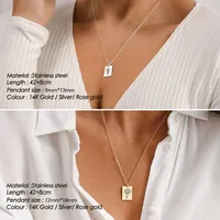 Kalung Liontin Minimalis Persegi Panjang EMANCO untuk Wanita, Rantai Baja Anti Karat Warna Emas dengan Ukiran Kustom, Langsung dari Pabrik Perhiasan