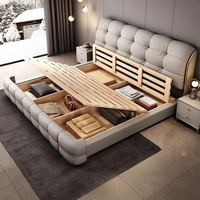 Holz-Schlafzimmermöbel Weich Gepolsterte Betten Vollständiger Kingsize-Doppelbettrahmen Boxspringbett aus Leder mit Stauraum-Design