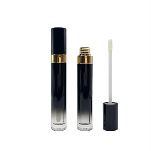 Tubes de gloss à lèvres et anticernes en plastique de luxe de 5 ml, couleur dégradée, avec bouchon à vis, anneau doré et pinceau - Product Image 1