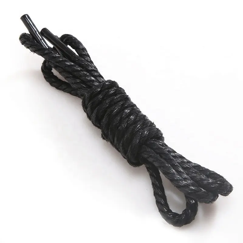 המפעל לספק עבה עבה עגול טוויסט שחור עור waxed shoelaces