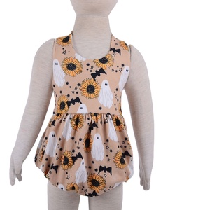 Barboteuse tricotée d'été pour bébé fille, motif floral, style dessin animé, avec entrejambe à boutons-pression, collection Halloween - Product Image 1