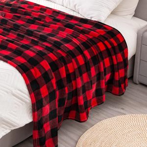 Luxurious Red &amp; Black Plaid Fleece <strong>Throw</strong> Blanket <strong>for</strong> <strong>Couch</strong> Soft &amp; Warm Buffalo Check Decor Gift <strong>for</strong> Women &amp; Men - Product Image 2