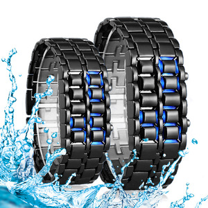 Fashion Mens Digital Lava Wrist <strong>Watch</strong> Men <strong>Black</strong> Full Metal <strong>Red</strong> Blue LED Display <strong>Watches</strong> Gifts for Male Boy Sport Creative Clock - Product Image 2
